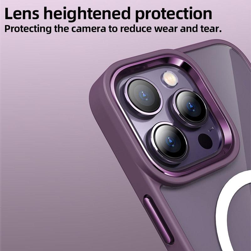 Luxury Magnetic Wireless Charging Case For iPhone 12 Pro Max 13 14 Plus Lens Bumper