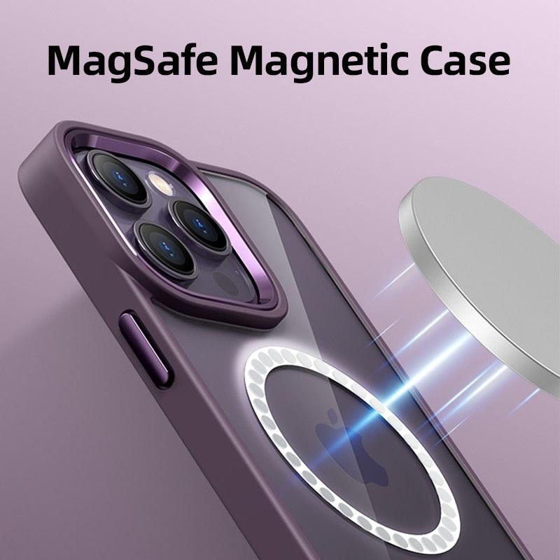 Luxury Magnetic Wireless Charging Case For iPhone 12 Pro Max 13 14 Plus Lens Bumper