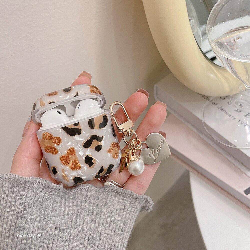 Luxury Pearl Leopard AirPods Pro Case Bracelet Chain For AirPods 1 2 3 Retro Case with Lanyard