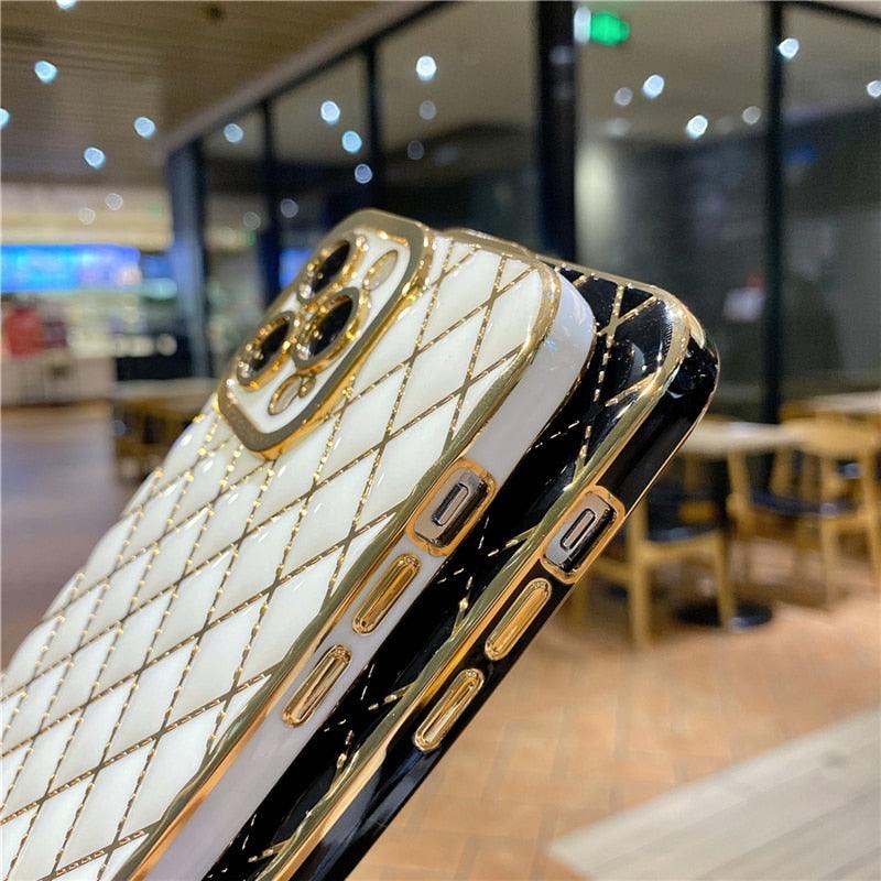 Luxury Plating Diamond Grid Fashion Phone Case For For iPhone 14 Pro Max 13 12 11 X Xs Xr