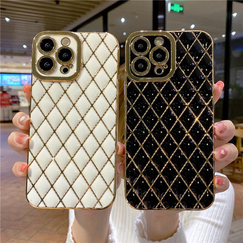 Luxury Diamond Time Pattern Square Phone Cases For iPhone 13 Pro Max 12 11  X XS XR 6S 6 7 8 Plus SE 2020 Bling Ring Holder Cover