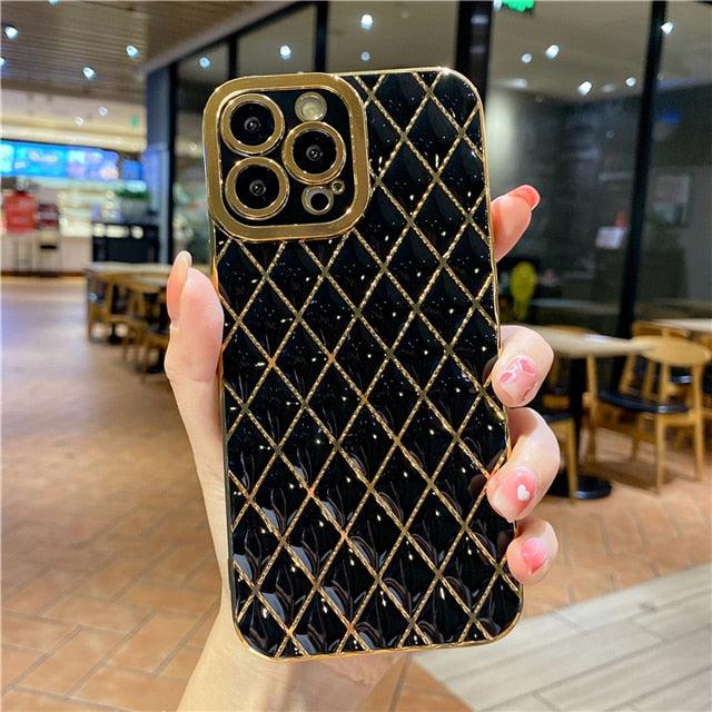 Luxury Plating Diamond Grid Fashion Phone Case For For iPhone 14 Pro Max 13 12 11 X Xs Xr