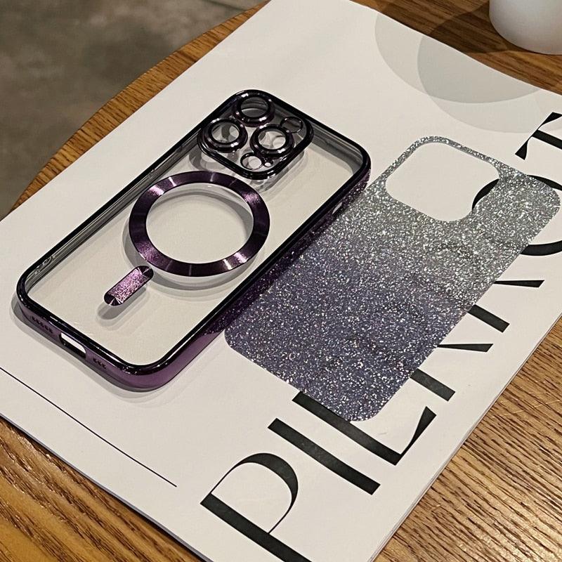 Luxury Plating Gradient Glitter Case Magsafe For iPhone 14 Plus 11 12 13 Pro Max Soft Silicone Magnetic Wireless Charge Cover
