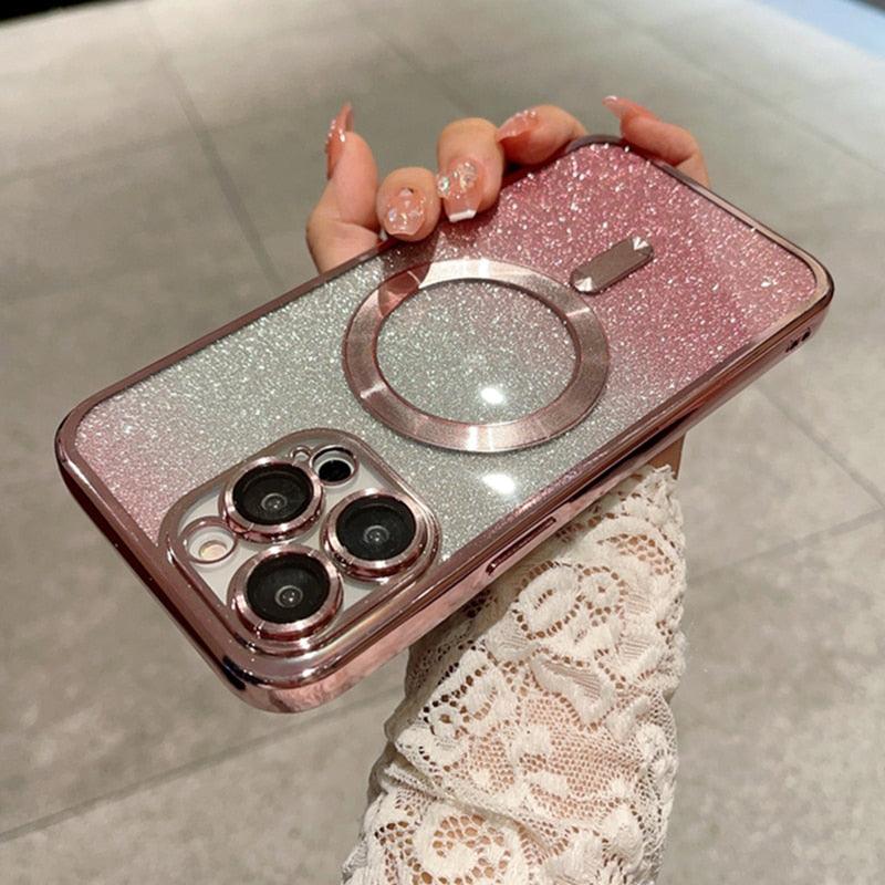 Luxury Plating Gradient Glitter Case Magsafe For iPhone 14 Plus 11 12 13 Pro Max Soft Silicone Magnetic Wireless Charge Cover