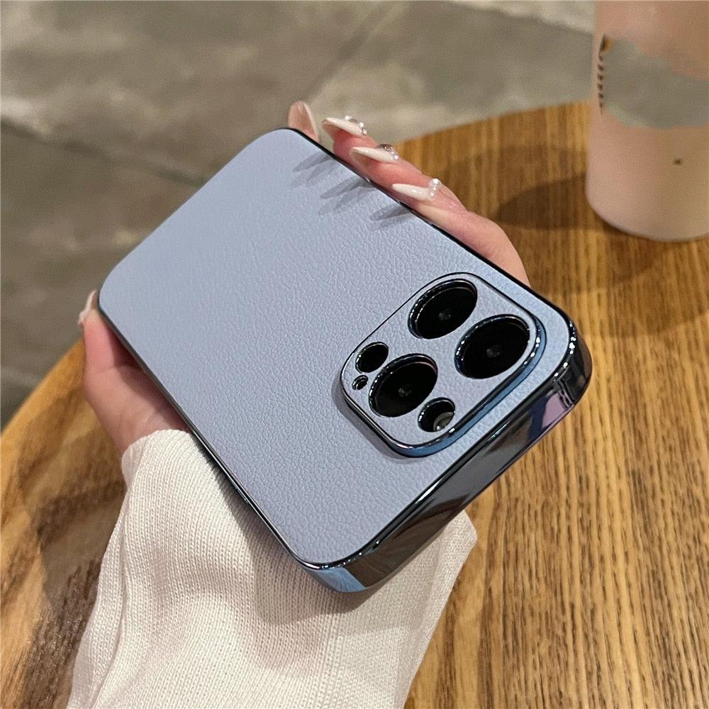 Luxury Plating Leather Phone Case For iPhone 14 Plus 13 12 11 Pro Max Shockproof Bumper Cover