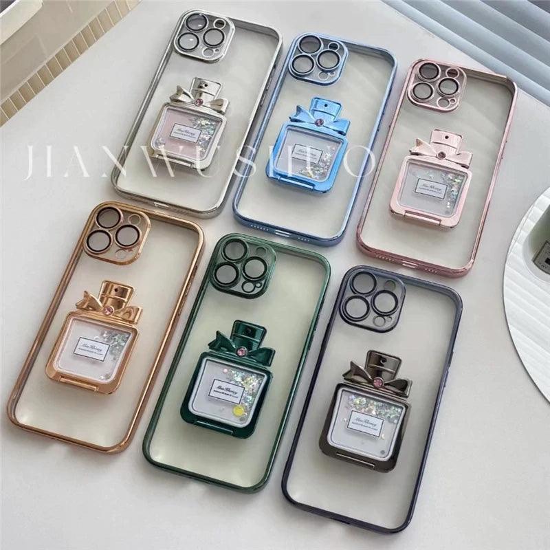 Luxury Plating Paris Fashion Glitter Perfume Bottle Phone Case For iPhone 14 Plus 12 13 Pro Max - i-Phonecases.com