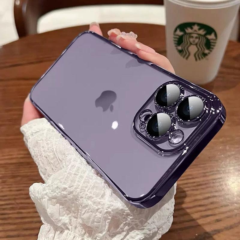 Luxury Plating Square Edge Clear Case For iPhone 14 13 Pro Max 12 Mini With Lens Protection