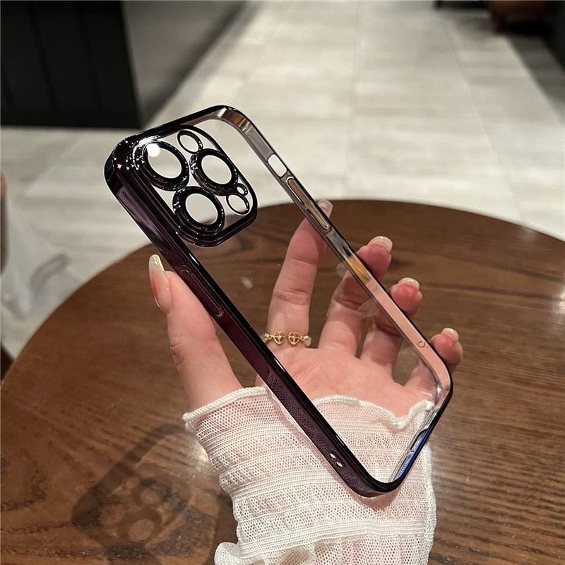 Luxury Plating Square Edge Clear Phone Case For iPhone 14 13 12 Pro Max Ultra Thin Cover