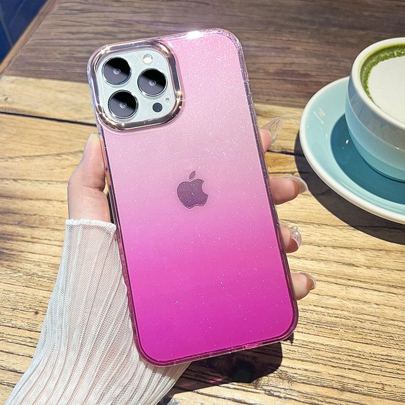 Luxury Purple Gradient Glitter Case For iPhone 14 Pro Max Mini 14 Plus Clear Phone Cover