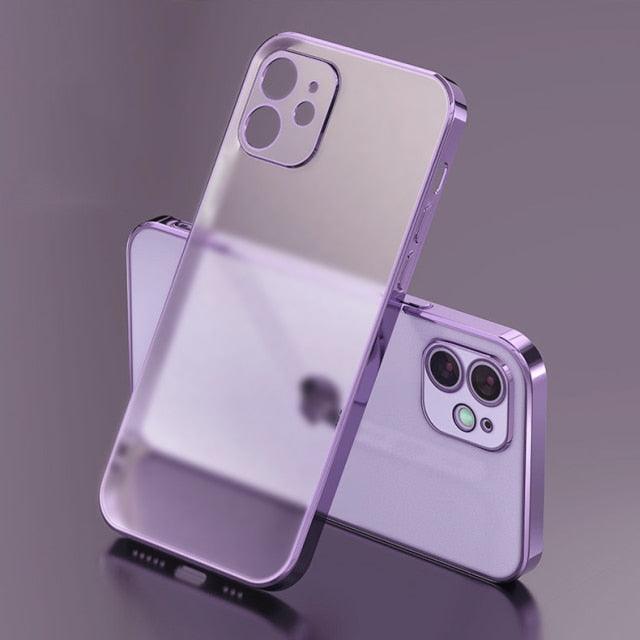 Luxury Square Frame Matte Plating Soft Silicone Transparent Case for iPhone 11 12 13 Pro Max Mini XR X XS 7 8 Plus SE 2020 Shockproof Cover