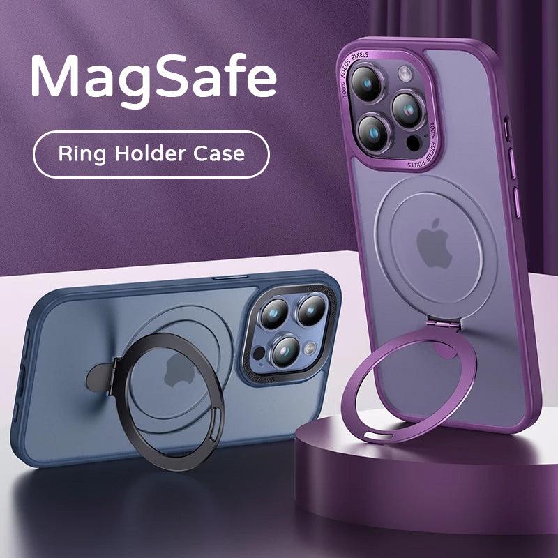 Magnetic Wireless Charging Ring Holder Silicone Metal Phone Case For iPhone 14 13 Pro Max - i-Phonecases.com
