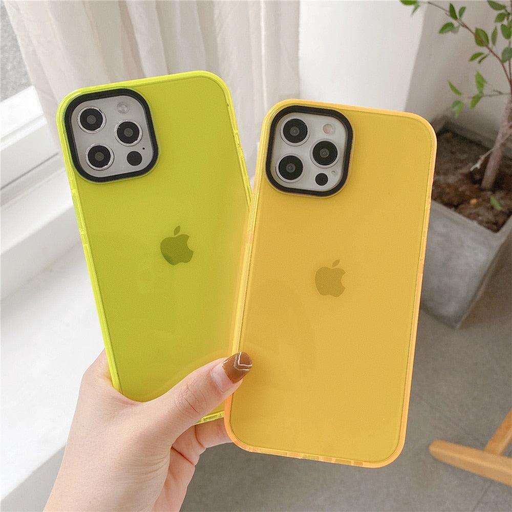 Square Fluorescent Color Transparent Phone Case For iPhone 15 Pro Max 14 13  12 11 X XS XR 7 8 Plus SE Clear Soft Silicone Cover