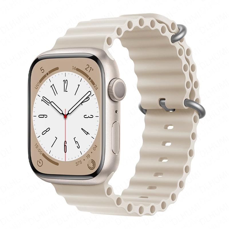 Ocean Wave Soft Silicon Bracelet Strap For Apple Watch Series 7 6 3 SE Ultra 8