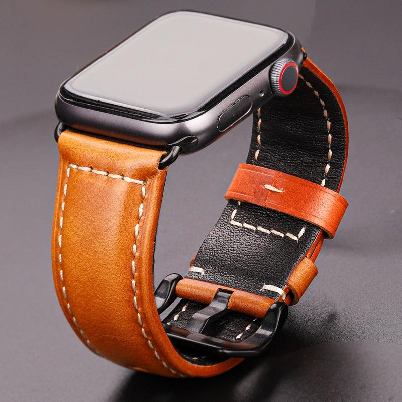 Oil Wax Genuine Leather Watchband For Apple Watch Band 38mm 40mm 41mm 42mm 44mm 45mm Cowhide Vintage Strap 7 6 5 4 3 Se Iwatch - i-Phonecases.com