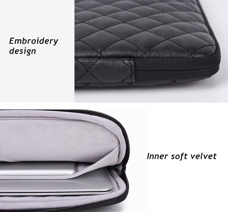 Padded Quilted PU Leather Fashion Unisex Universal Laptop Bag For 11"-17" MacBook NoteBook
