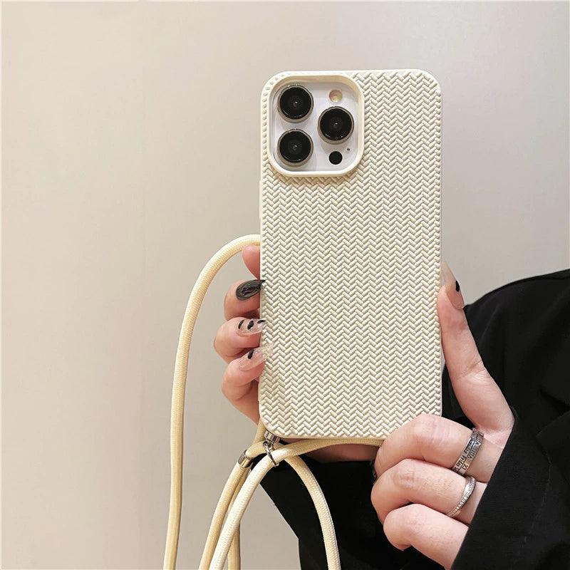 Luxury Woven Liquid Silicone Crossbody Lanyard Case For iPhone 14 13 12 11 X S XR SE 8 7 - i-Phonecases.com