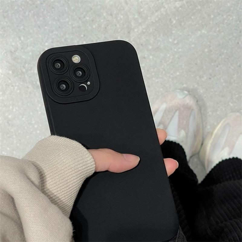 Premium Shockproof Black Silicone TPU Case For iPhone 14 13 12 Pro SE With Lens Protection