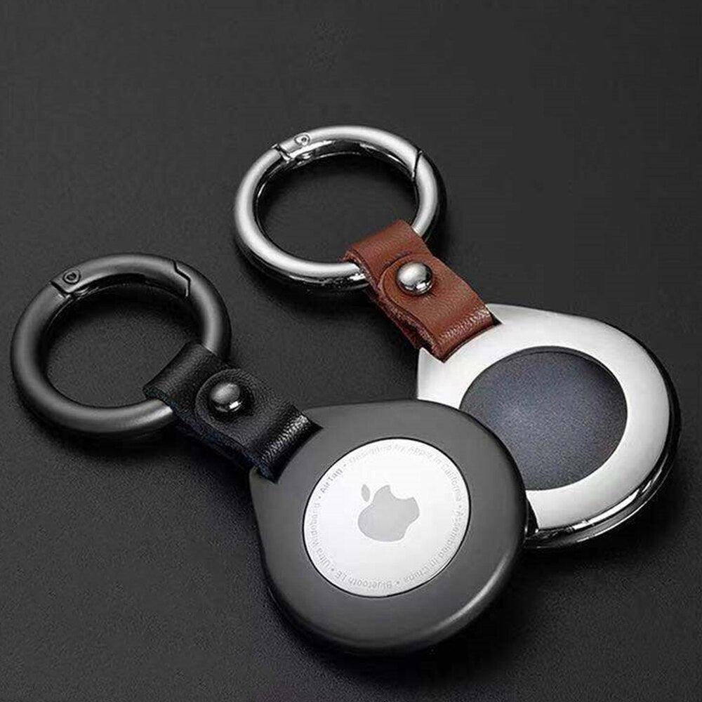 Premium Metal Case + Leather Key Fob Keyring Case For Apple AirTag Protective Cover