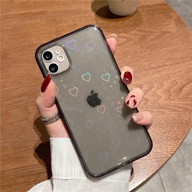 Rainbow Laser Love Heart Clear Case for iPhone 14 13 12 11 Pro Max mini X XR XS 7 8 Plus SE