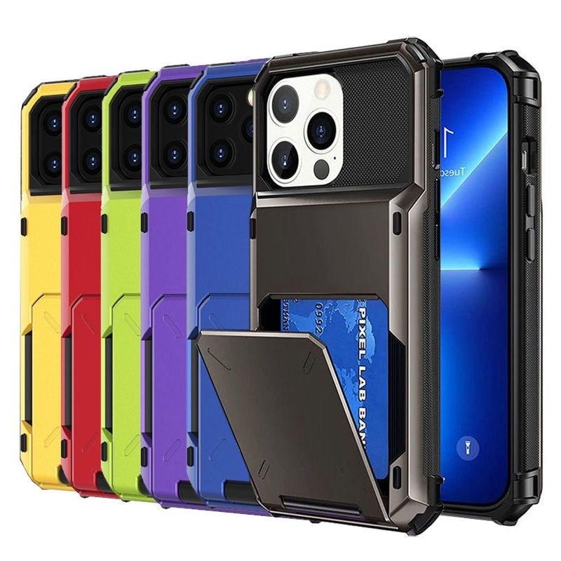 Rugged Armor Multi Card Holder Flip Case For iPhone 14 Pro Max 12 Pro 13 mini Clamshell Case - i-Phonecases.com
