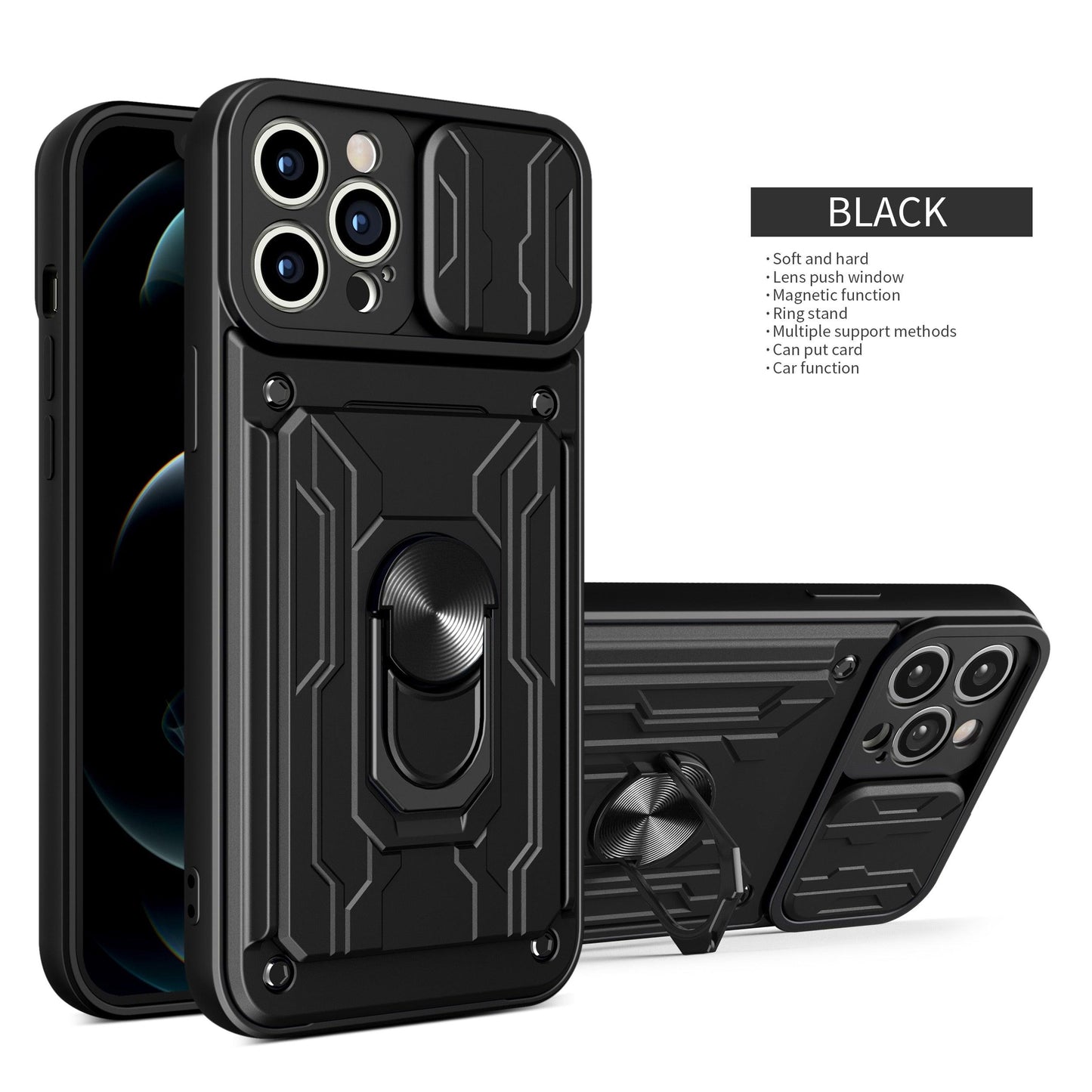 Rugged Camera Protection Card Holder Case for iPhone 11 Pro X XR XS Max 6 7 8 Plus Kickstand