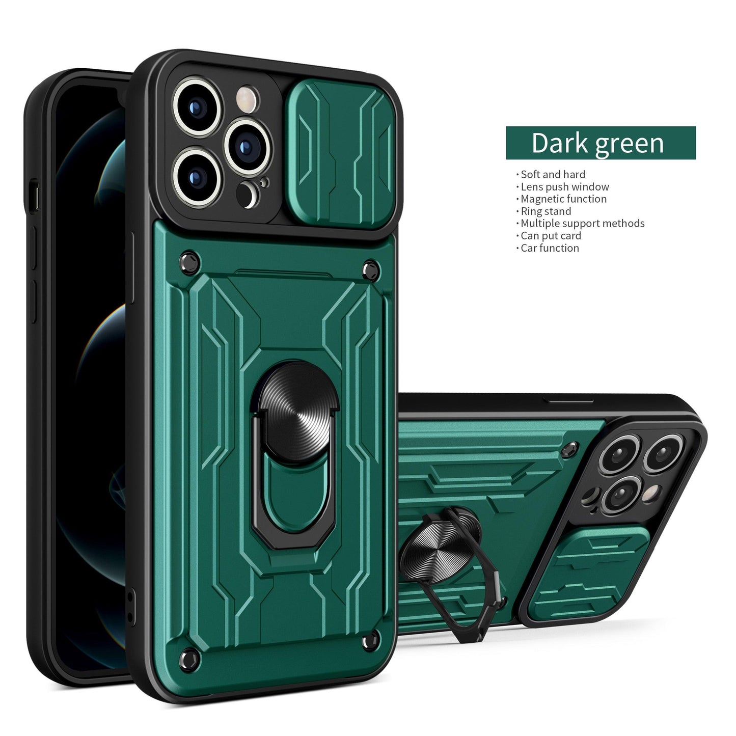 Rugged Camera Protection Hybrid Card Holder Case for iPhone 14 13 12 Pro Max With Kickstand