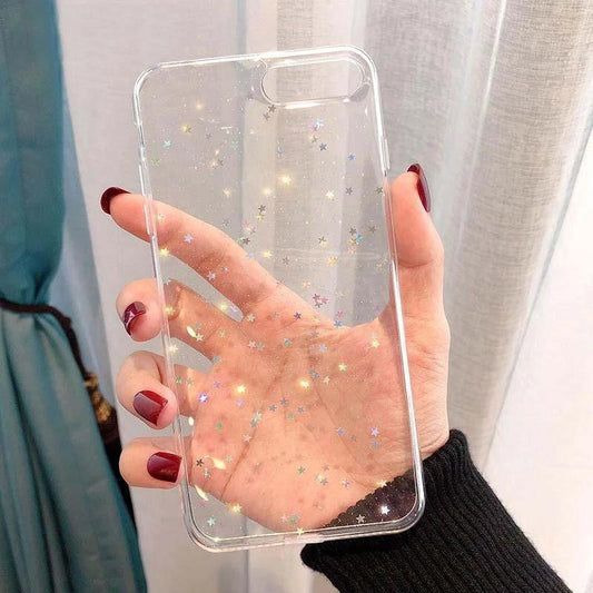 Shimmering Hearts And Stars Subtle Bling Glitter Soft TPU Fitted Phone Cases For iPhone XS Max XR X 8 7 6 6S Plus 5 5S SE Transparent Case - i-Phonecases.com