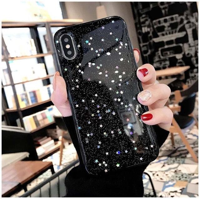 Shimmering Hearts And Stars Subtle Bling Glitter Soft TPU Fitted Phone Cases For iPhone XS Max XR X 8 7 6 6S Plus 5 5S SE Transparent Case - i-Phonecases.com