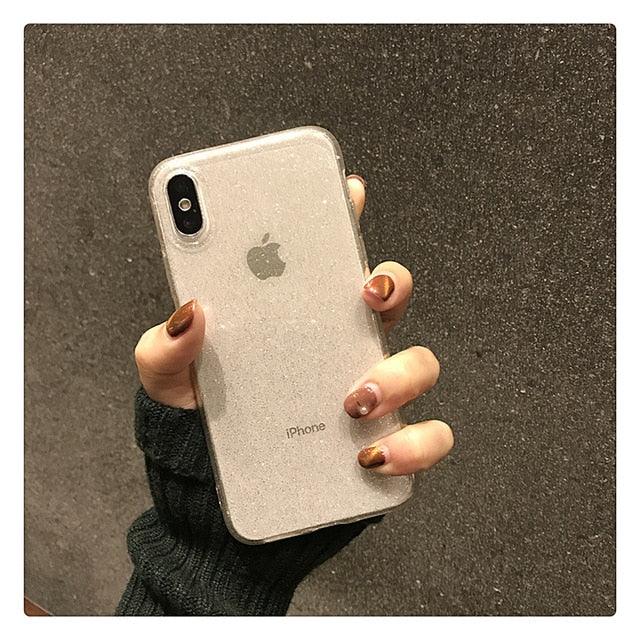 Shiny Glitter Powder Transparent Shockproof Black Phone Case For