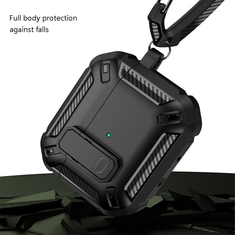 Original Spigen Rugged Armor Carbon Fiber Earphone Case For Apple AirPods  Pro 2 Air Pods 3 TPU Headphones Cover With Carabiner 