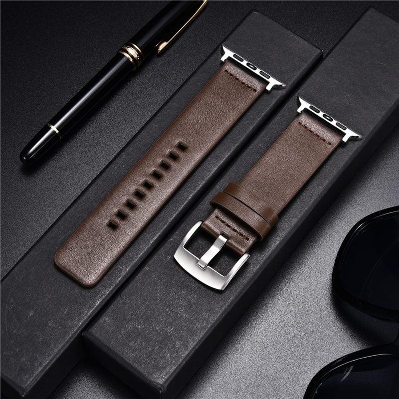 Simple Wide Leather Strap for Apple Watch 7 8 6 SE 5 4 3 Watch Band 38/40/41/42/44/45mm