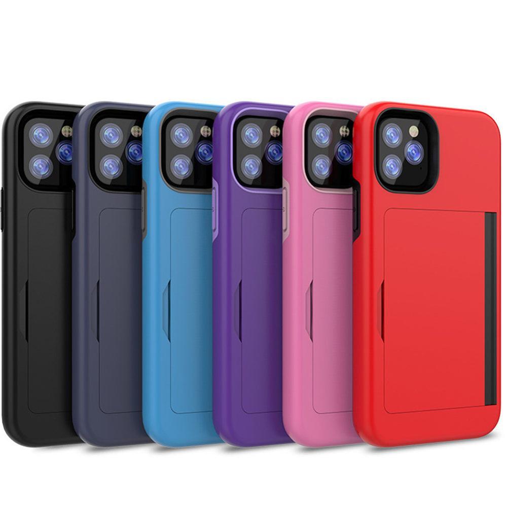 Smooth Candy Color Card Holder Armor Case For iPhone 11 Pro Max X XR XS Max 7 8 Plus 6s