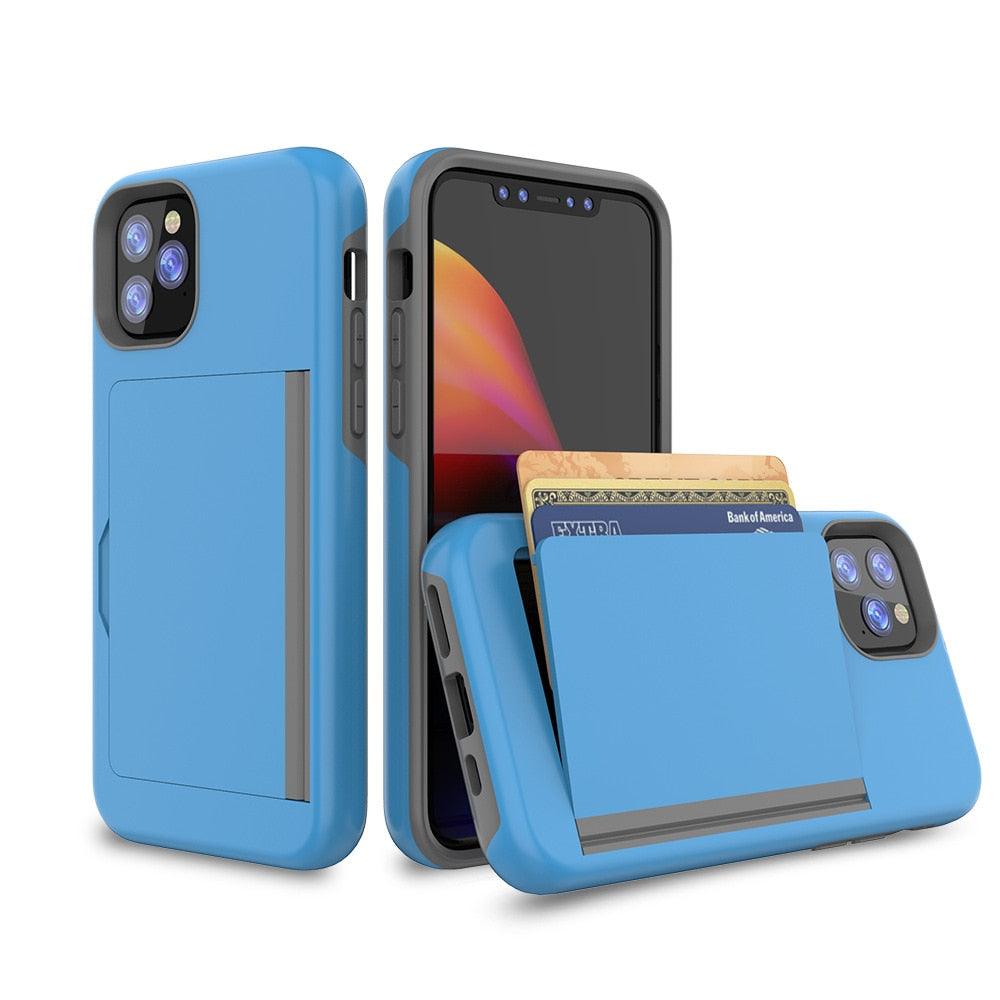 Smooth Candy Color Card Holder Armor Case For iPhone 11 Pro Max X XR XS Max 7 8 Plus 6s