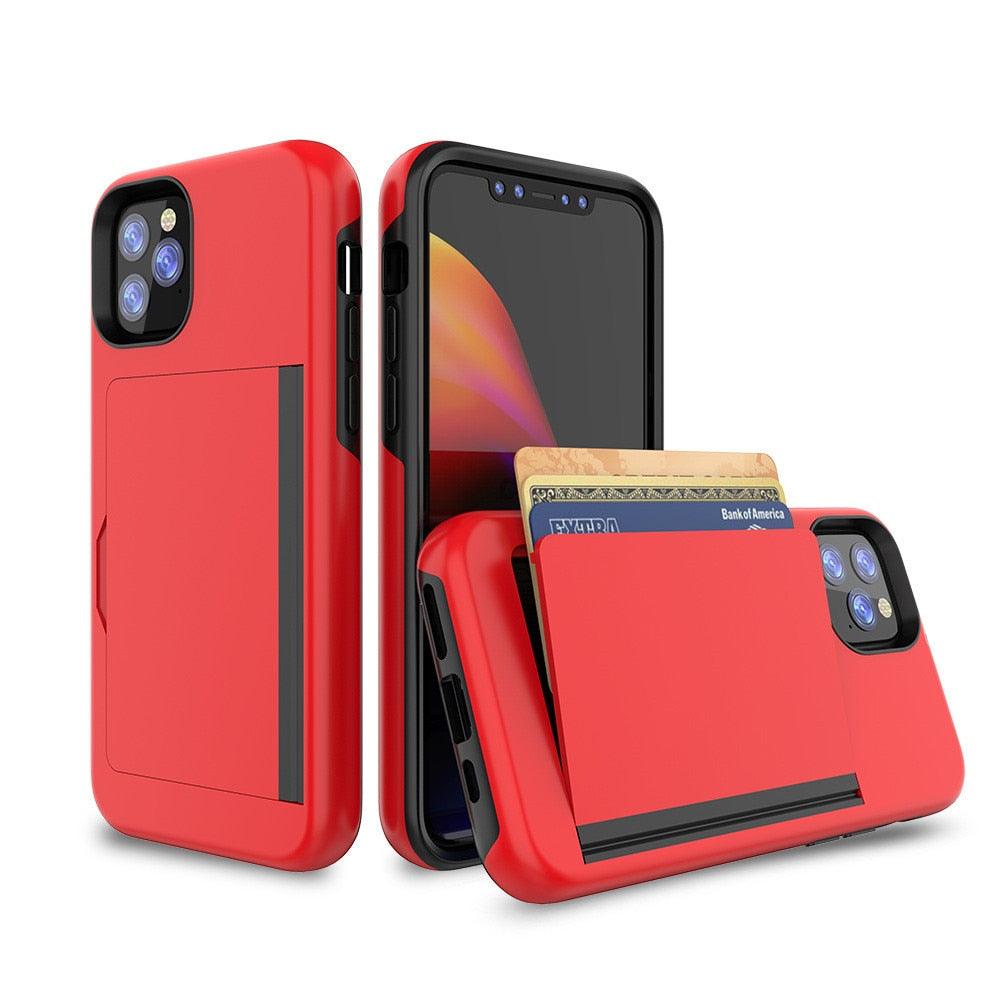 Smooth Candy Color Card Holder Armor Case For iPhone 11 Pro Max X XR XS Max 7 8 Plus 6s - i-Phonecases.com