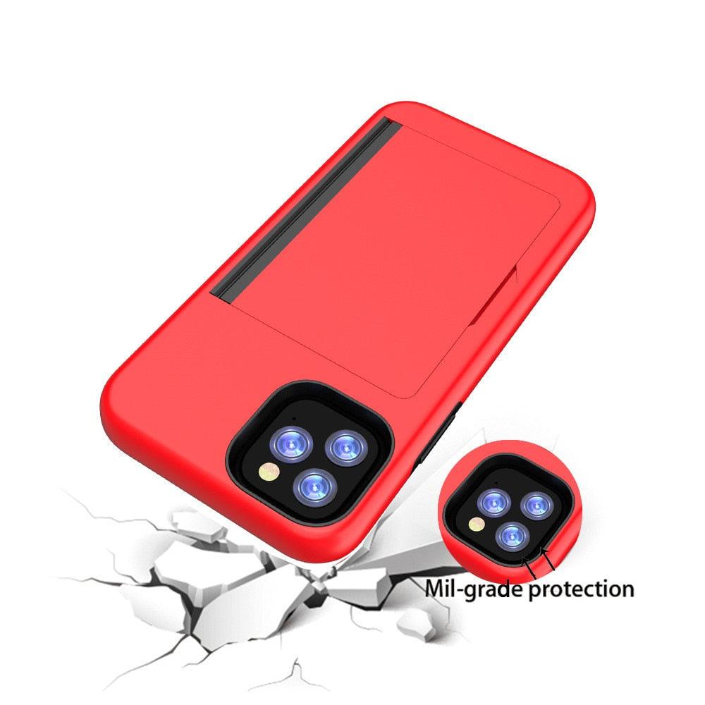Smooth Candy Color Card Holder Hard Cover For iPhone 14 Plus 13 Pro Max 12 Mini Armor Case