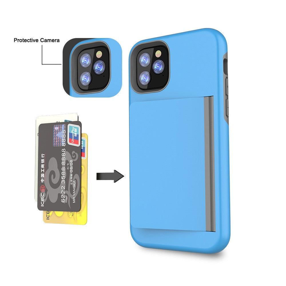 Smooth Candy Color Card Holder Hard Cover For iPhone 14 Plus 13 Pro Max 12 Mini Armor Case