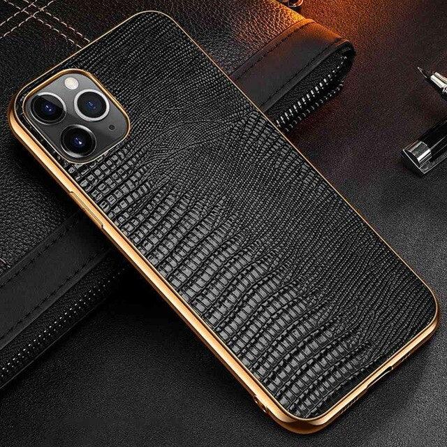 Snakeskin Design Luxury Leather Case For iPhone 11 12 Pro MAX 12 Mini 11 Pro 12 Pro X XR XS Max Case Premium Plating Soft Edge Back Cover For iPhone 12 Pro - i-Phonecases.com