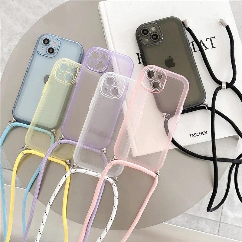 Soft Clear Shockproof Case For iPhone 13 12 11  X S XR 7 8 Plus SE3 With Necklace Lanyard