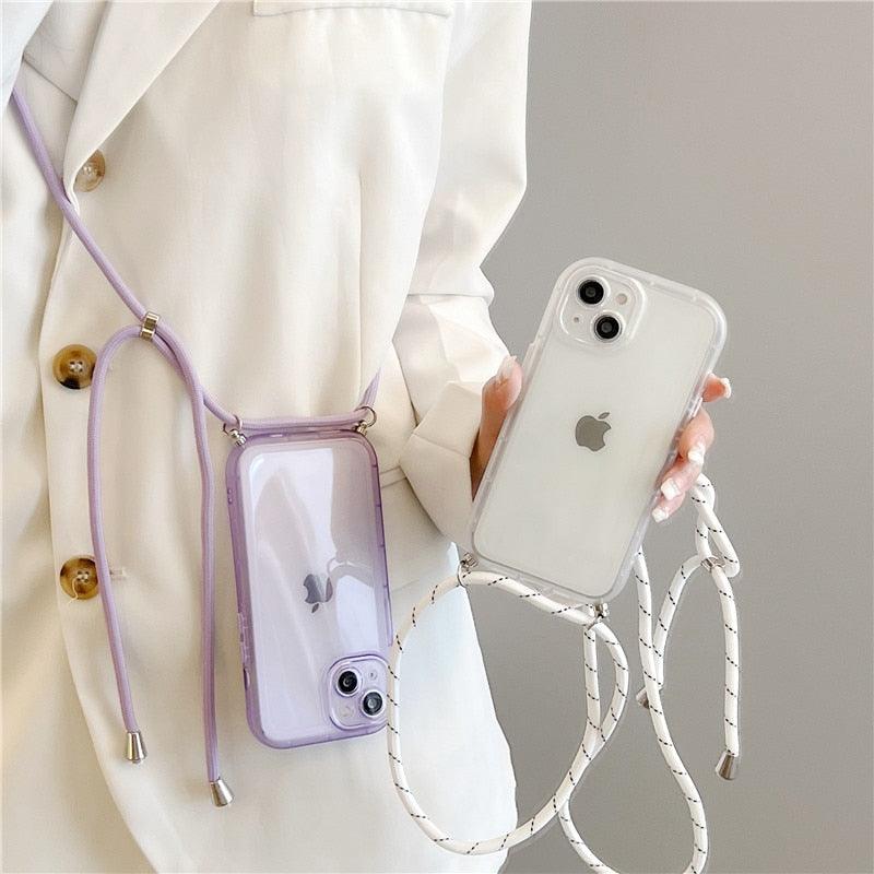 Soft Clear Shockproof Case For iPhone 13 12 11  X S XR 7 8 Plus SE3 With Necklace Lanyard