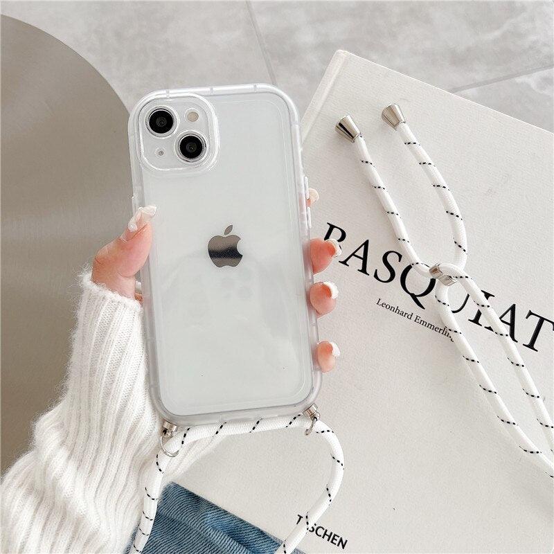 Soft Clear Shockproof Case For iPhone 13 12 11  X S XR 7 8 Plus SE3 With Necklace Lanyard