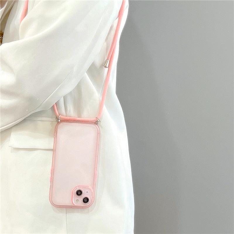 Soft Clear Shockproof Case For iPhone 13 12 11  X S XR 7 8 Plus SE3 With Necklace Lanyard