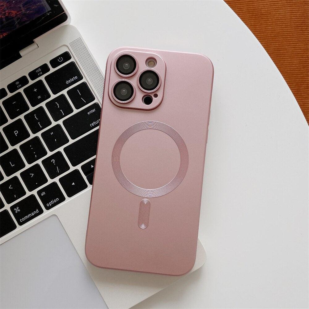 Soft Matte Liquid Silicone Magnetic Phone Case For iPhone 14 13 12 Pro Max Lens Protection