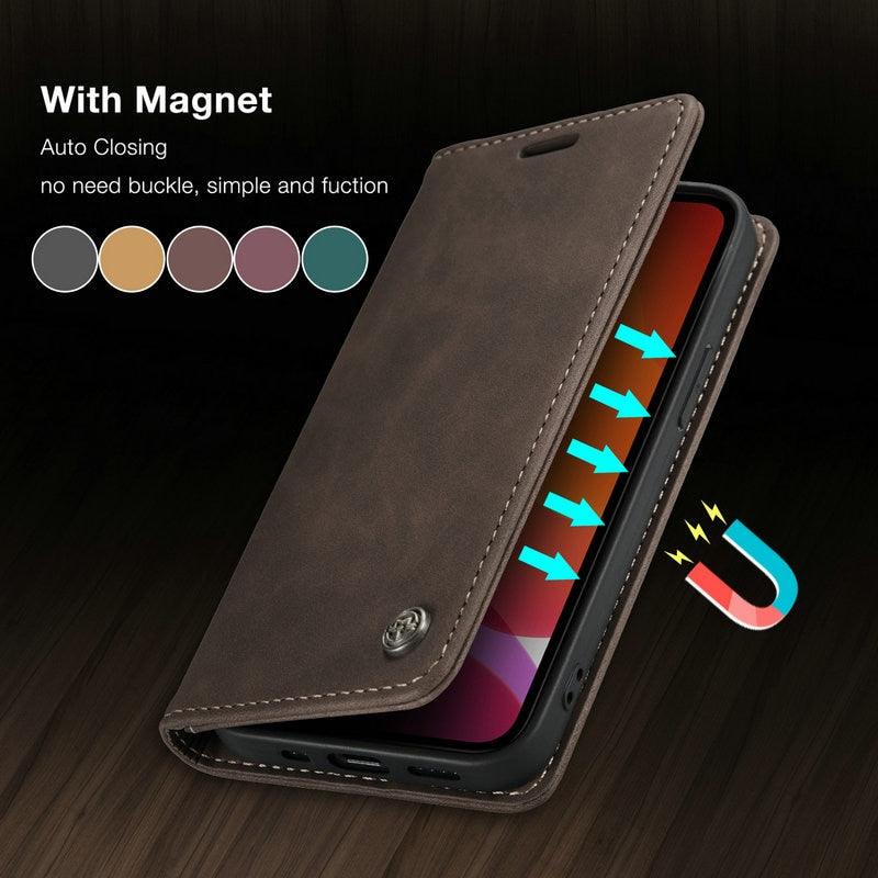 Soft Retro Leather Magnetic Flip Case For iPhone 12 13 14 Pro Max Mini Card Holder Case