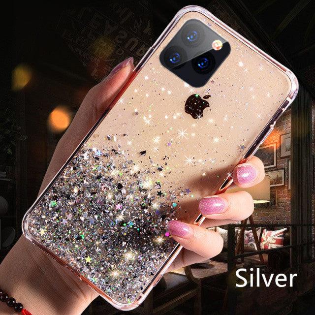 Soft Silicone Transparent Back Cover Bling Glitter Phone Case For iPhone 11 12 Pro Max XR XS Max X 7 8 6S Plus For iPhone 13 Pro