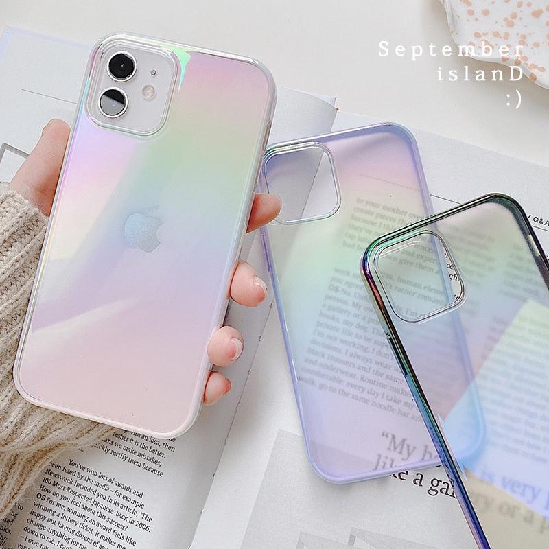 Square Edge Bumper Glossy Plating Laser Rainbow Case For iPhone 14 Plus 11 Pro Max 13 12 mini