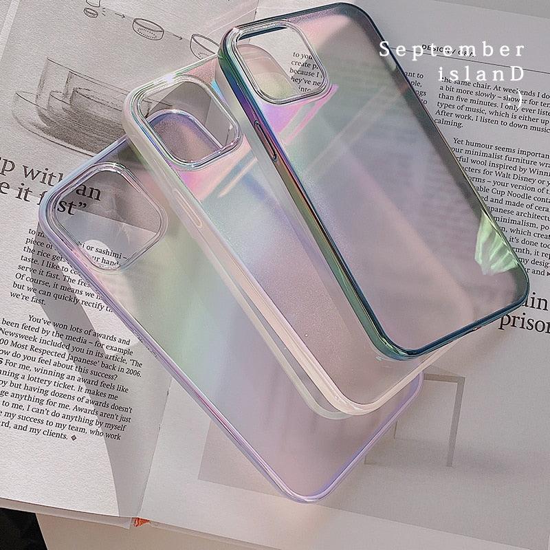 Square Edge Bumper Glossy Plating Laser Rainbow Case For iPhone 14 Plus 11 Pro Max 13 12 mini