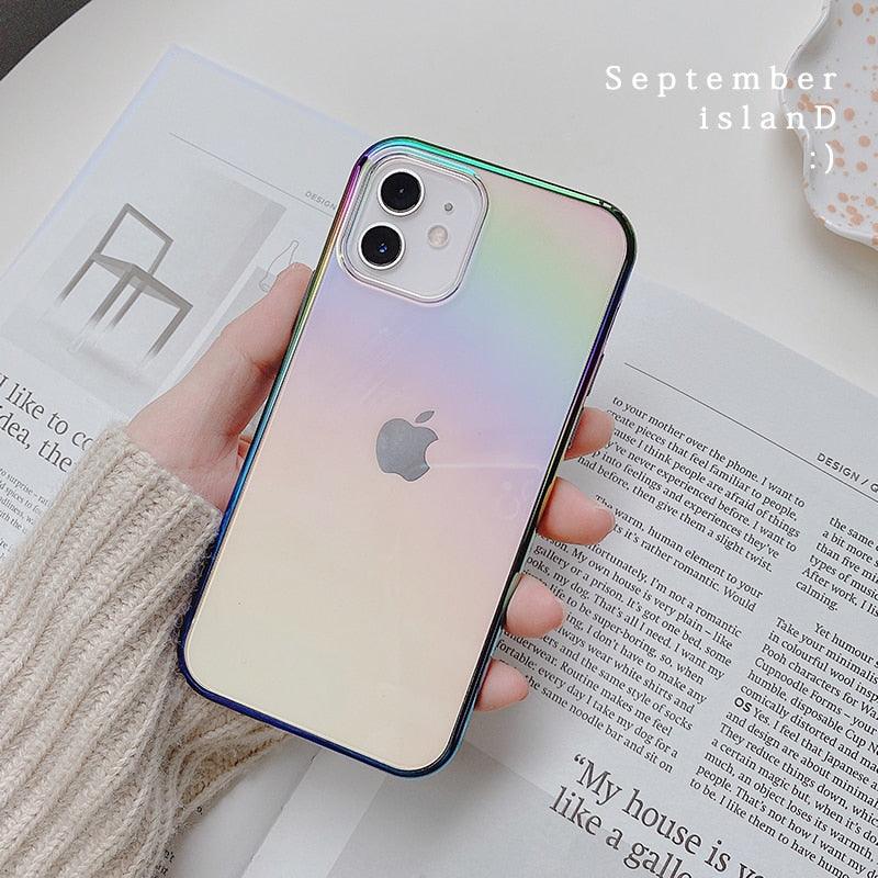 Square Edge Bumper Glossy Plating Laser Rainbow Case For iPhone 14 Plus 11 Pro Max 13 12 mini