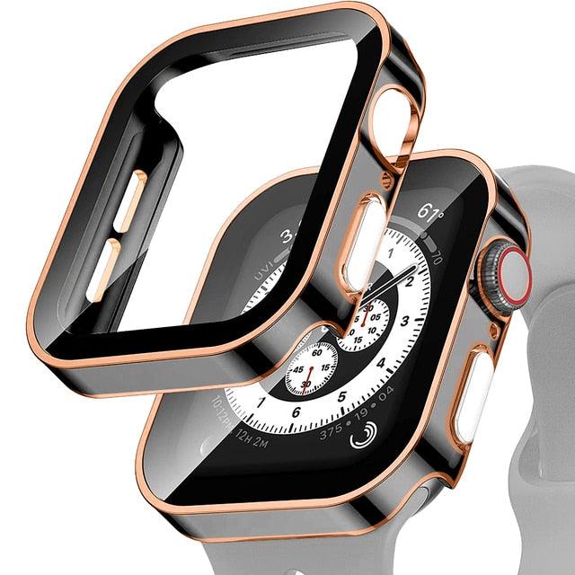 Straight Edge Case for Apple Watch 7 8 SE 6 5 4 45/41/44/40mm With Tempered Glass Screen