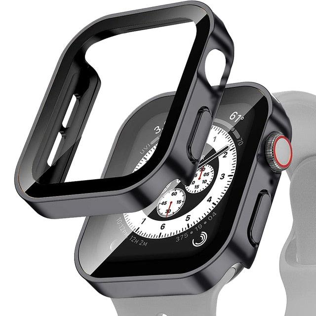 Straight Edge Case for Apple Watch 7 8 SE 6 5 4 45/41/44/40mm With Tempered Glass Screen