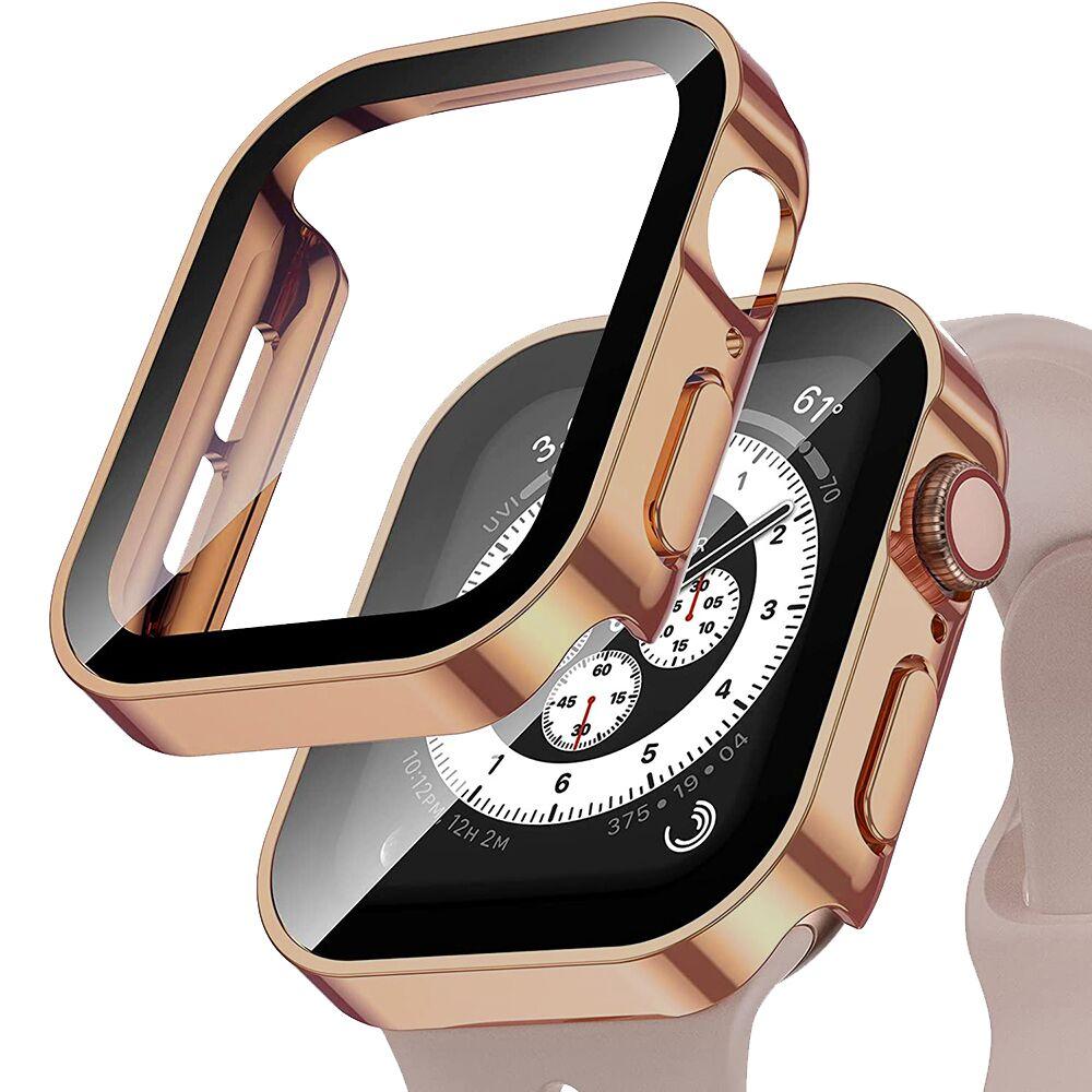 Straight Edge Case for Apple Watch 7 8 SE 6 5 4 45/41/44/40mm With Tempered Glass Screen